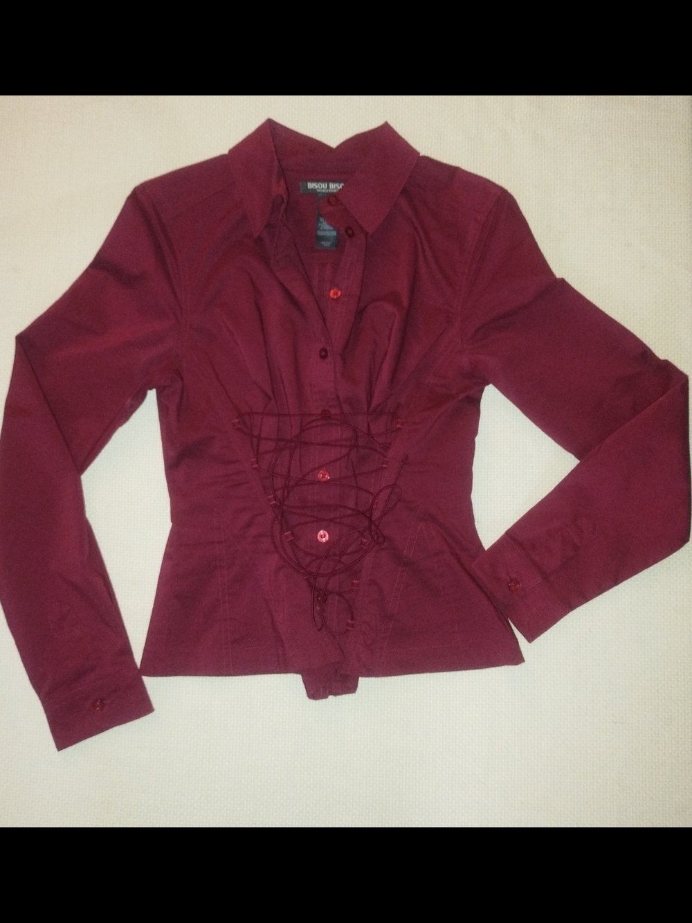 Bisou Bisou Corset Front Size 10 Maroon Button Down Shirt